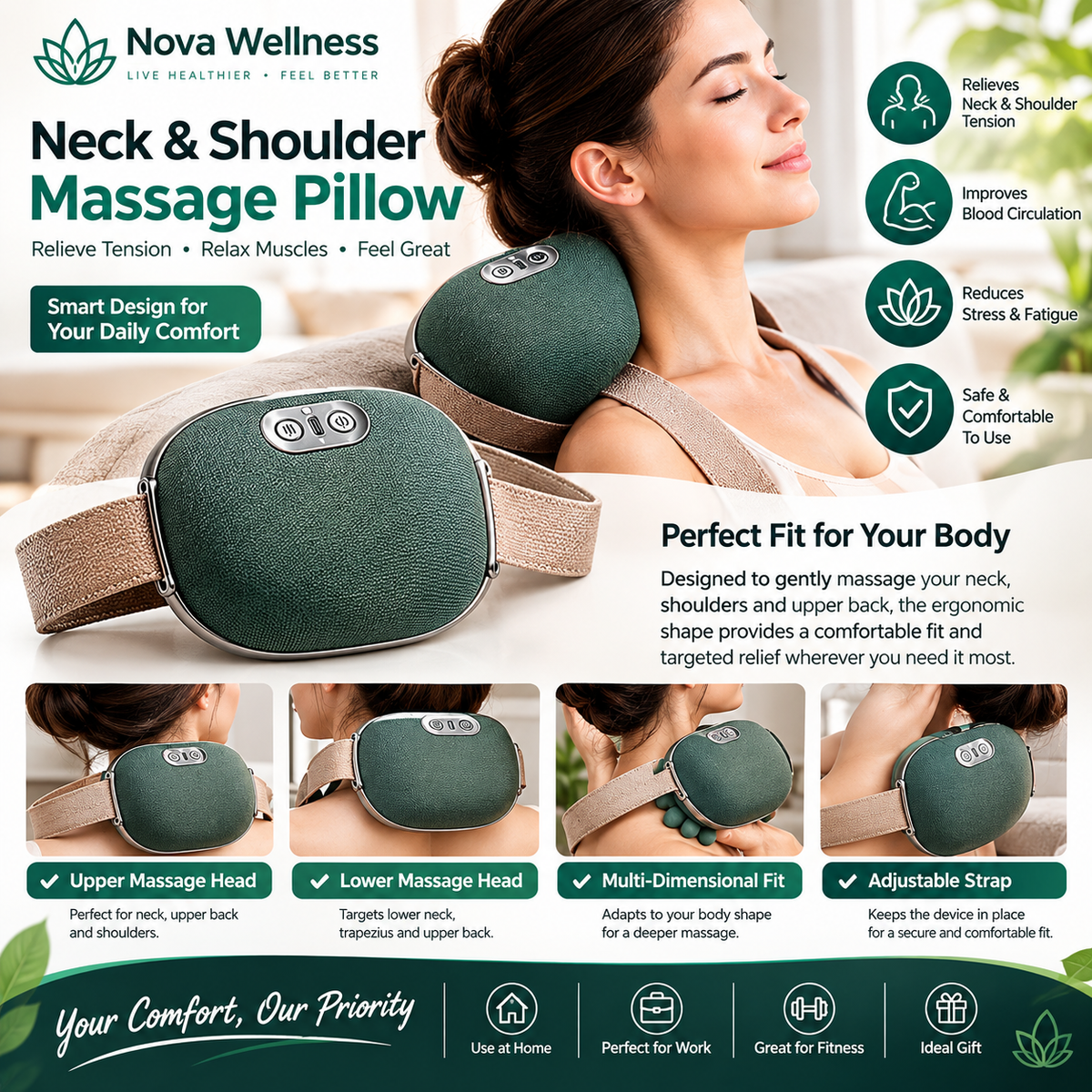 Smart Neck & Shoulder Massage Pillow – Relaxation & Targeted Comfort
