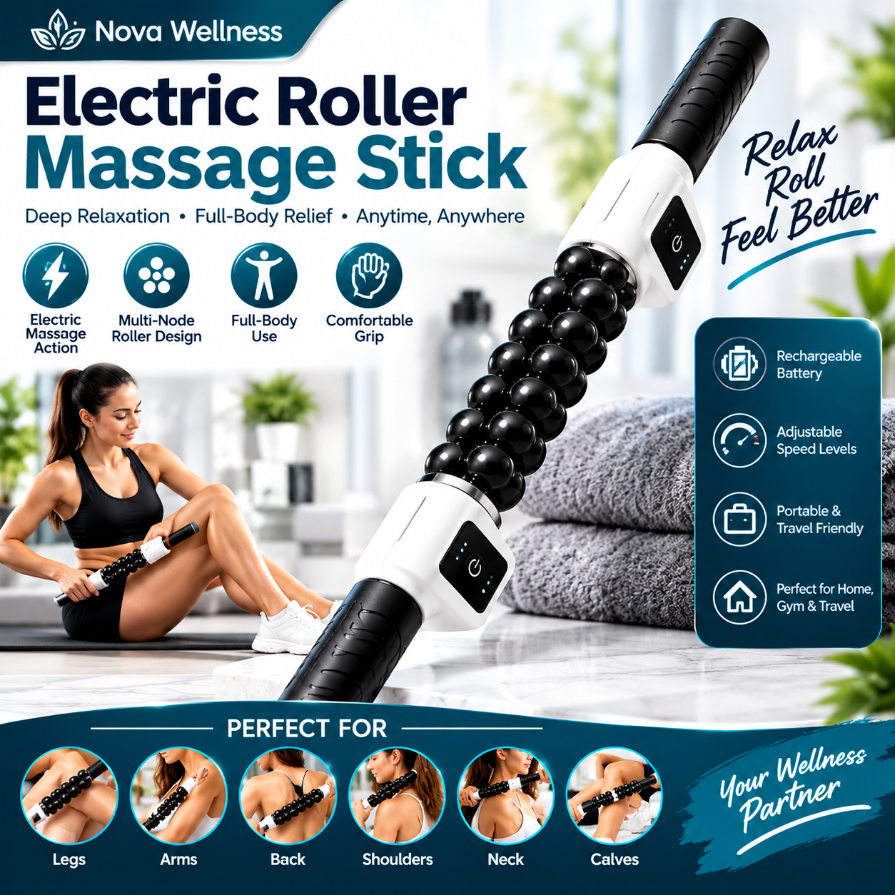 Electric Roller Massage Stick – Deep Relaxation & Full-Body Massage