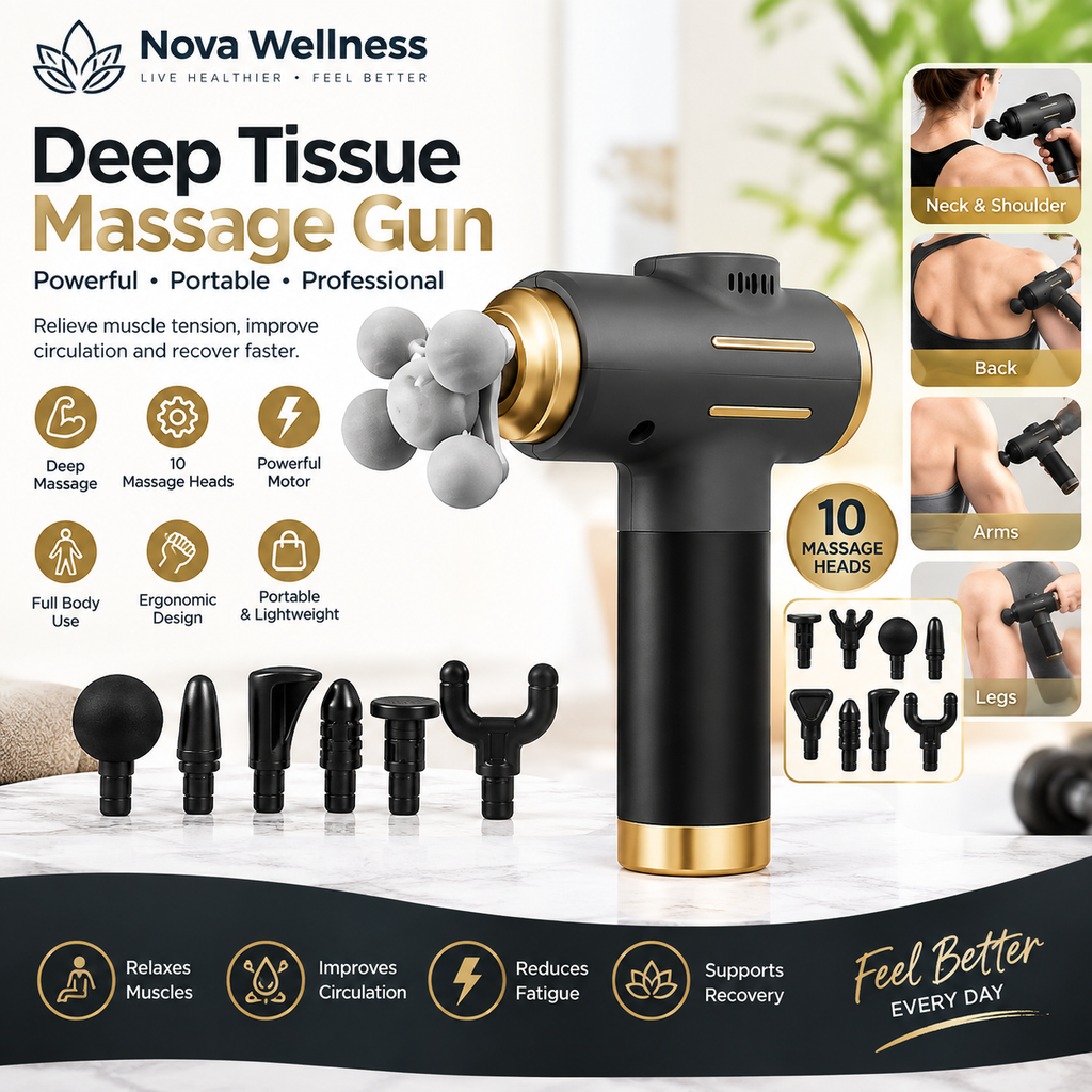 Deep Tissue Massage Gun – 10-Piece Massage Head Set