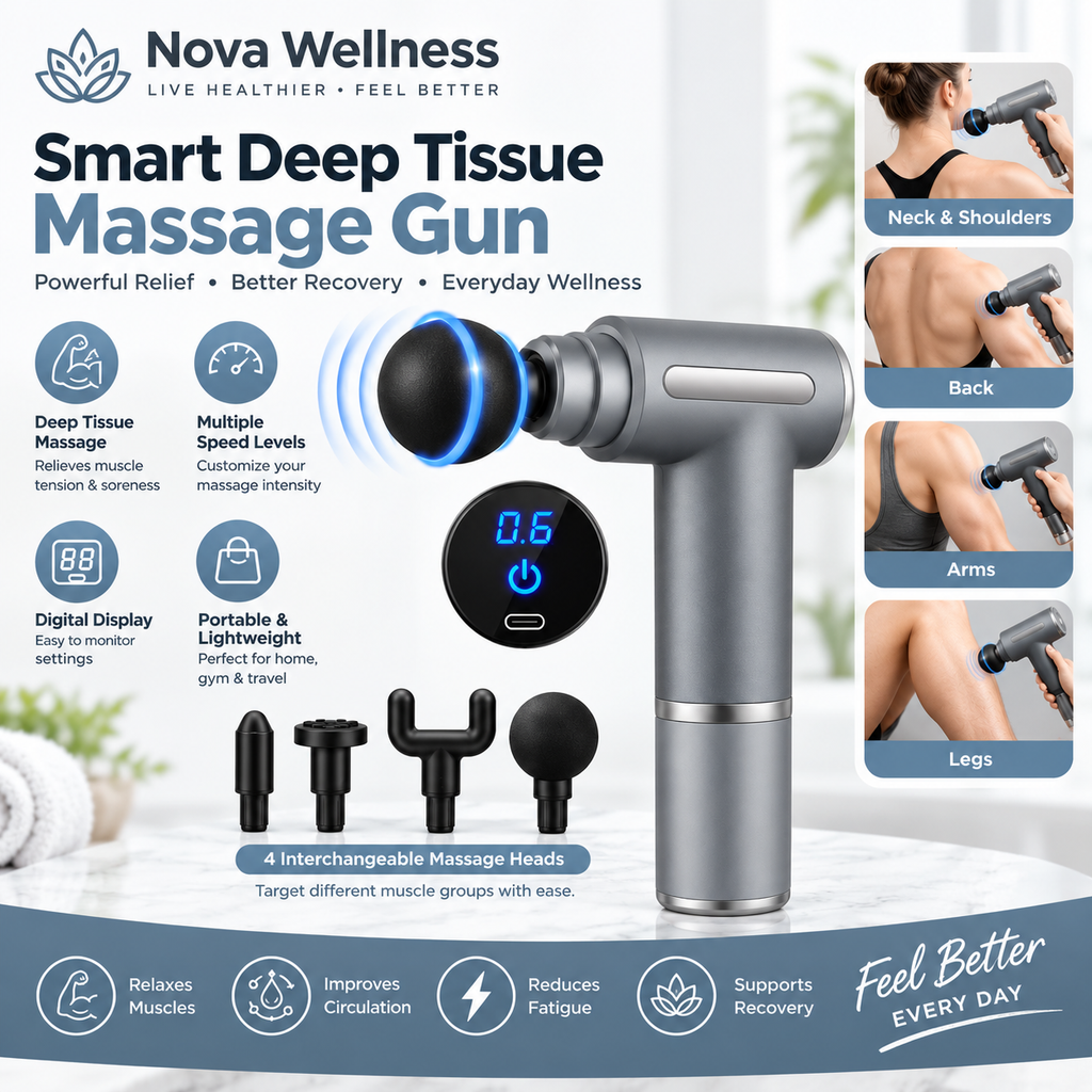 Smart Deep Tissue Massage Gun – 4-Piece Massage Head Set